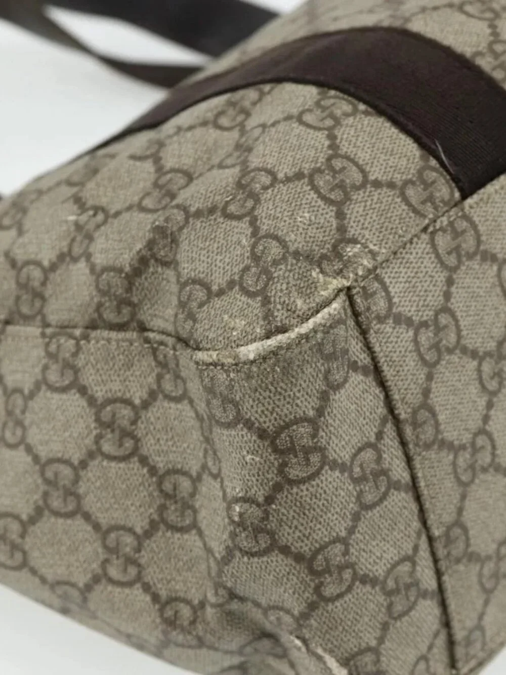 GUCCI GG Supreme Tote Bag PVC Beige Silver 141624 Auth